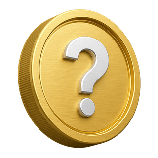 Decorative element on FAQ page: 3D gold coin with a question mark